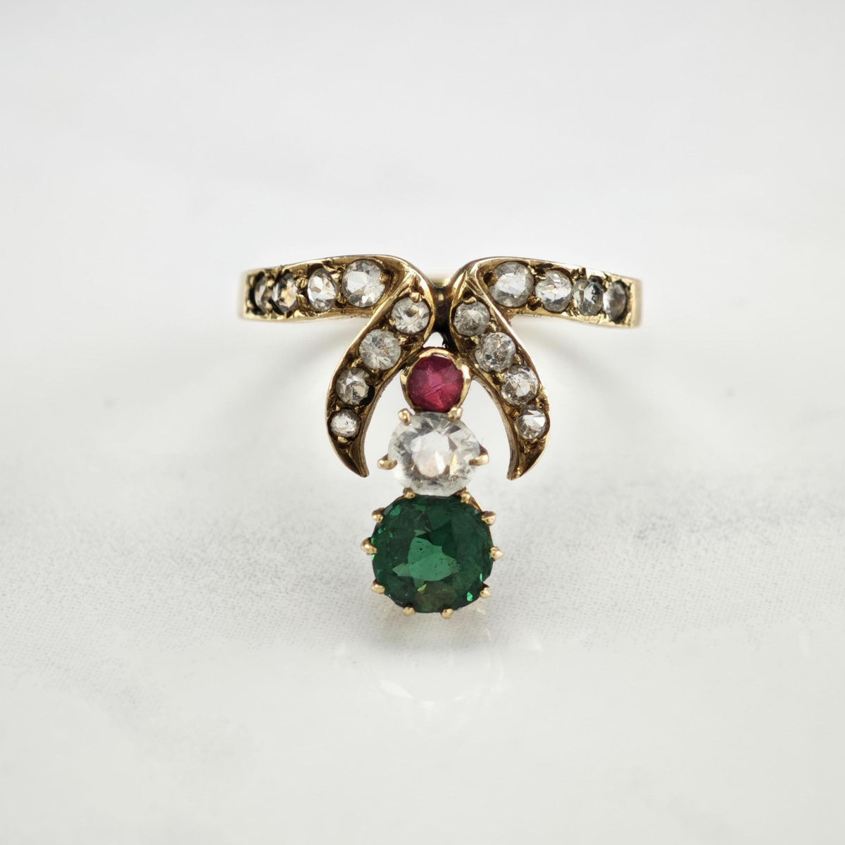 Victorian Multi Paste Stone 14K Gold Ring Sz 7 1/4 R6798