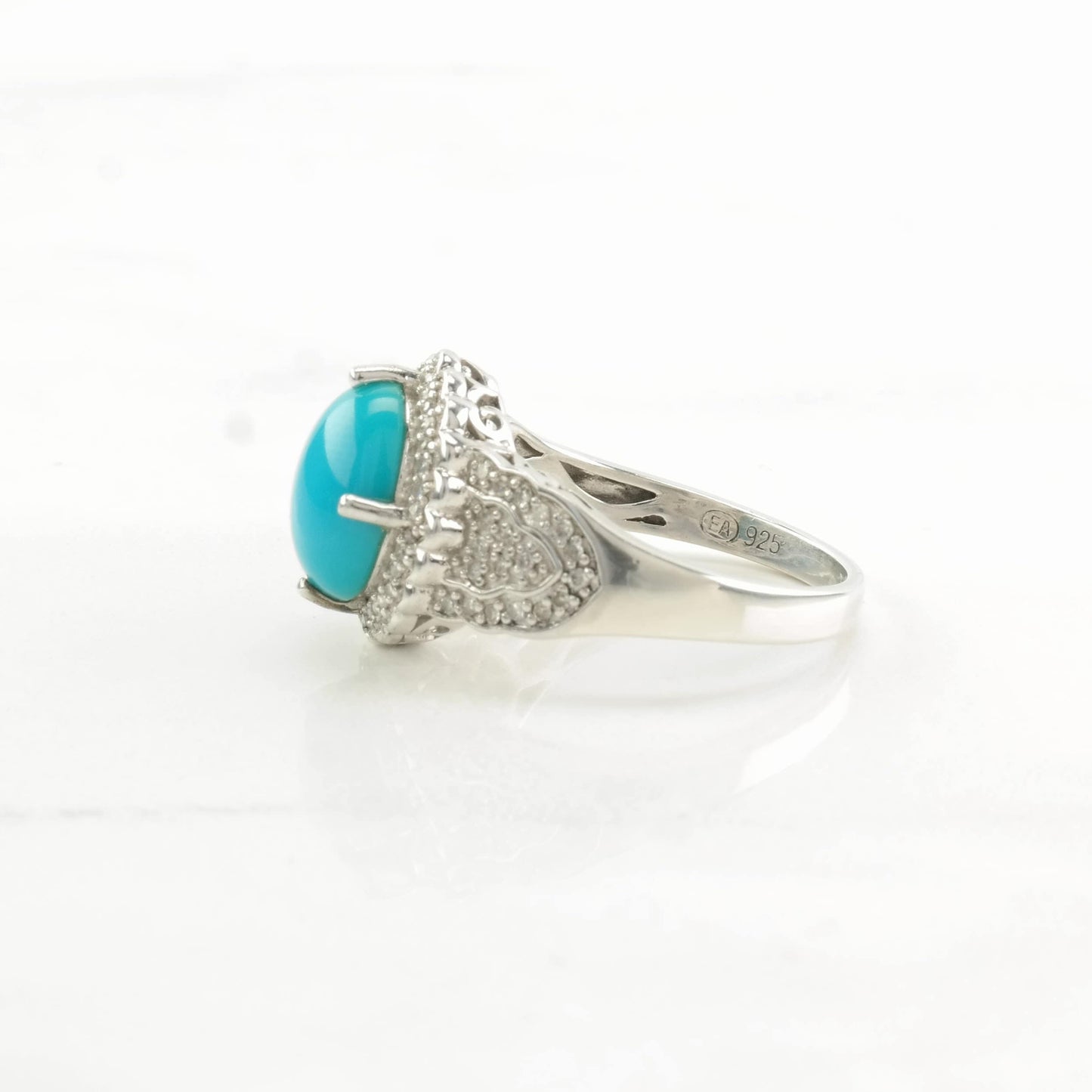 Sterling Silver Ring Turquoise Diamond Blue Size 7