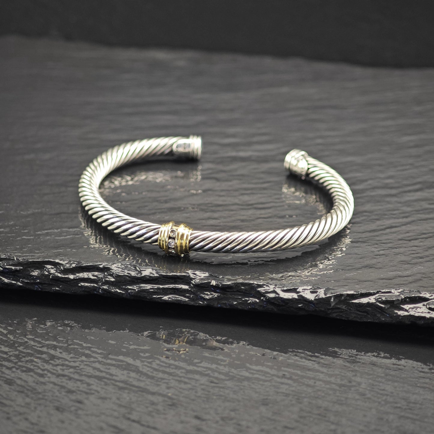 Choice of David Yurman 5mm Diamond, 18K Gold Accent Cuff Bracelet Sterling Silver