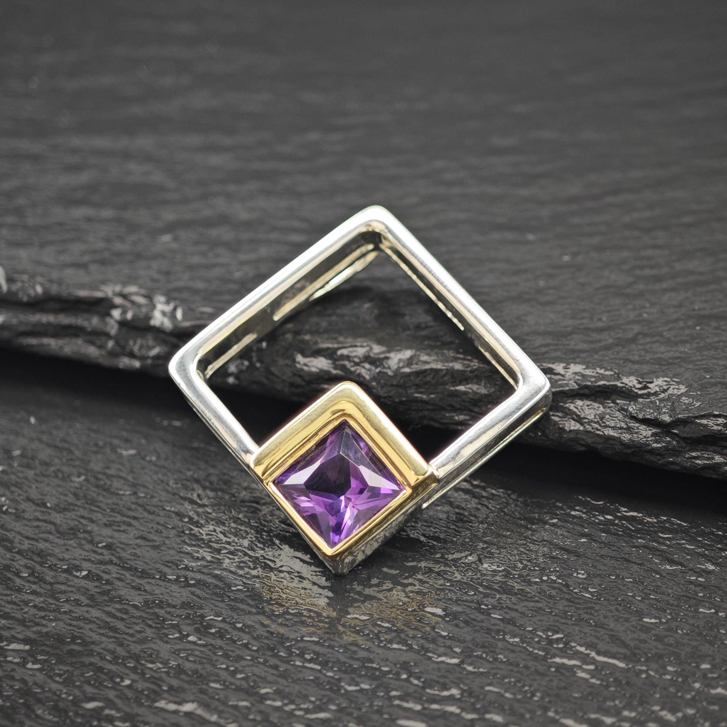 Amethyst 18K Gold Accent Abstract Pendant Sterling Silver P2795