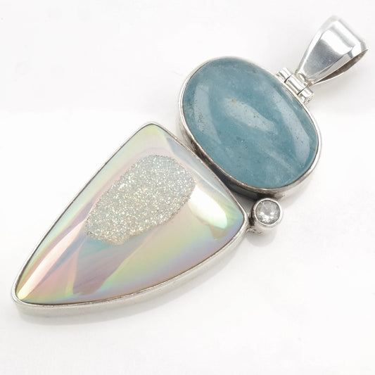 Vintage Starborn Blue Gemstone, Druzy Sterling Silver Pendant