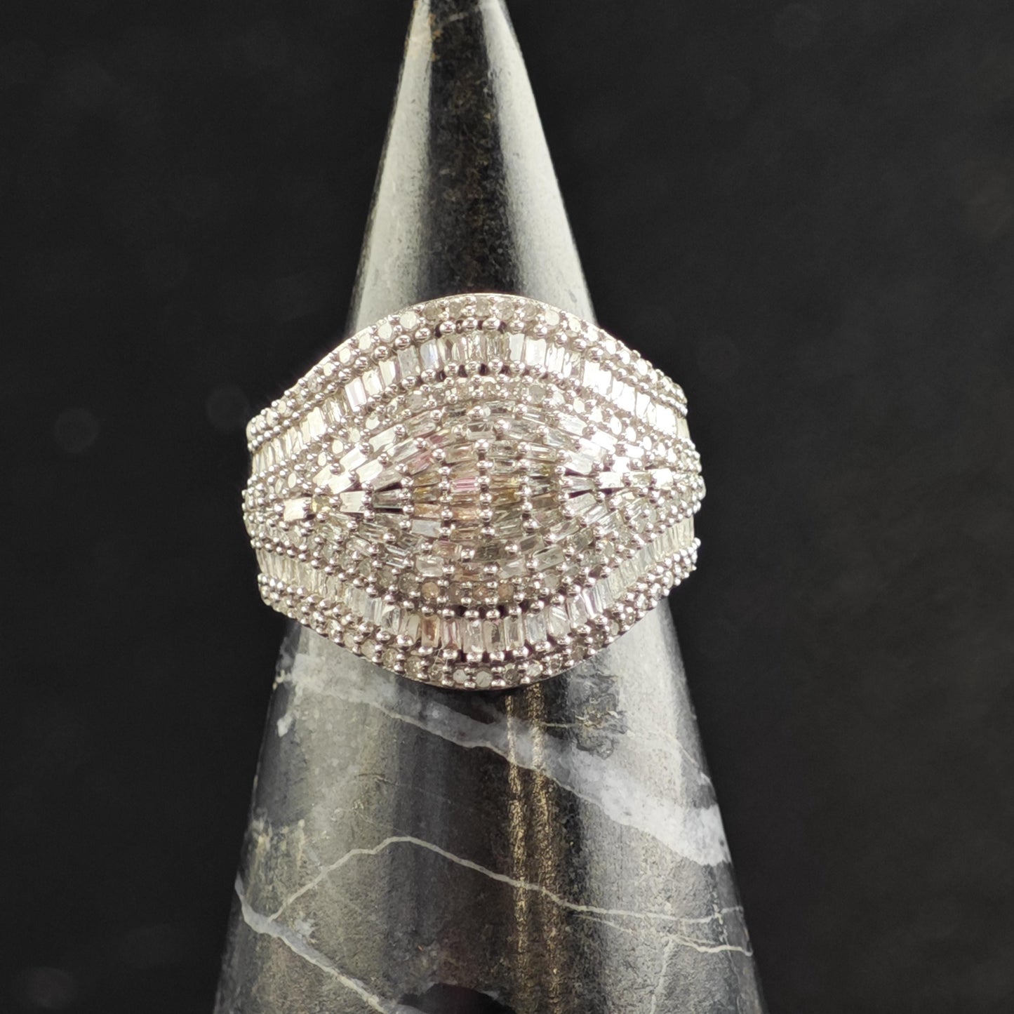 Diamond Cluster Sterling Silver Ring Sz 6 1/2 R6562
