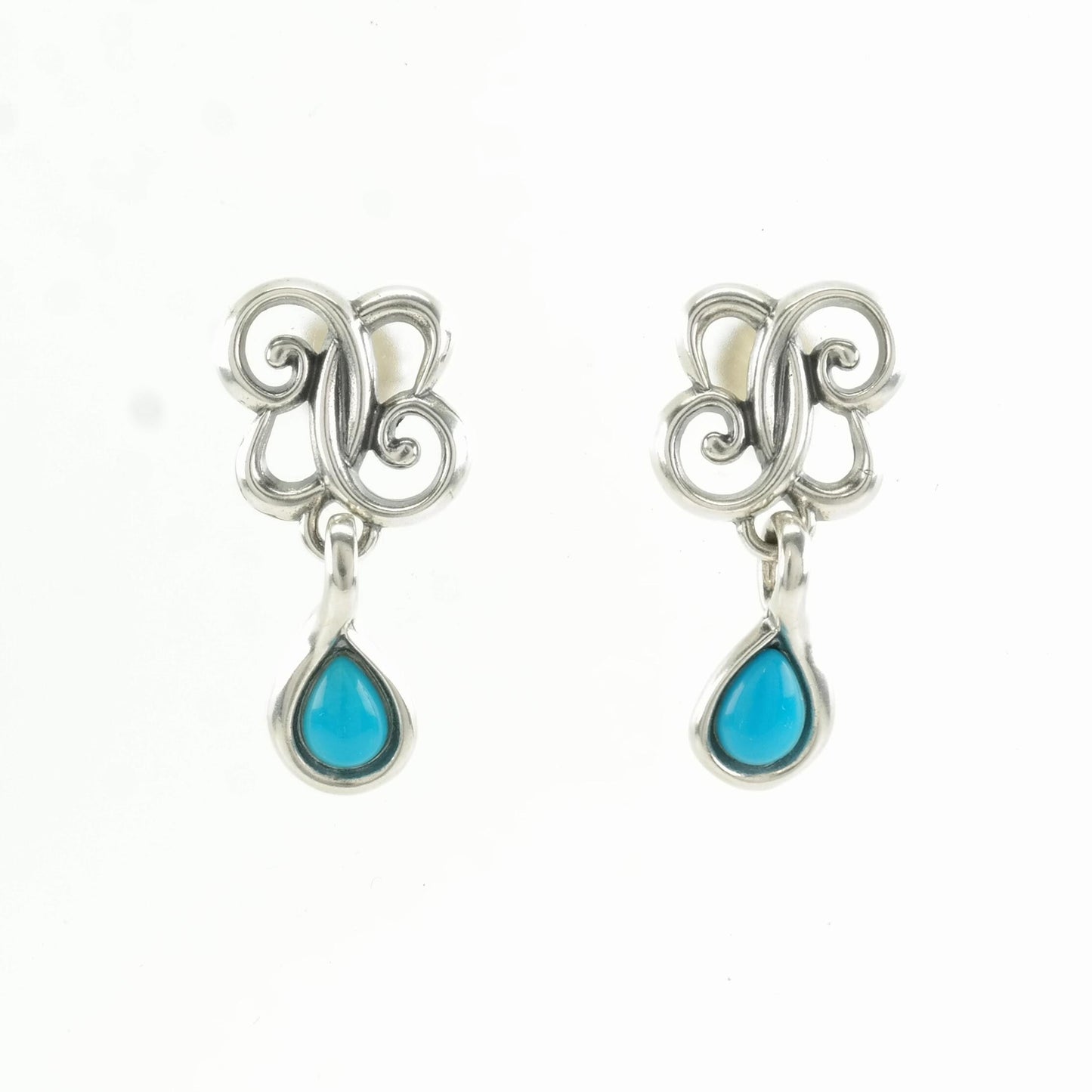 Vintage Carolyn Pollack Blue Turquoise Scroll Stud/Dangle Earrings Sterling Silver