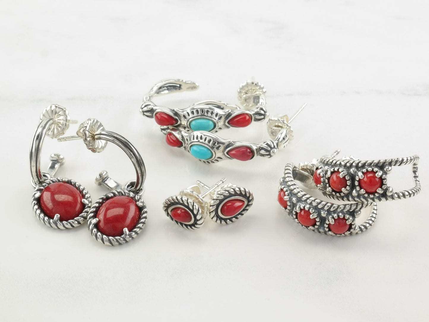 Choice of Carolyn Pollack Sterling Silver, Turquoise, Coral, Earrings, Hoops, Studs