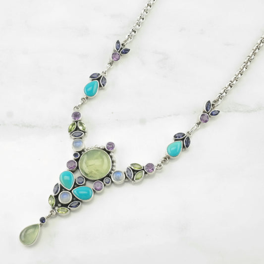 Nicky Butler Sterling Silver Green Blue Purple Teardrop Necklace