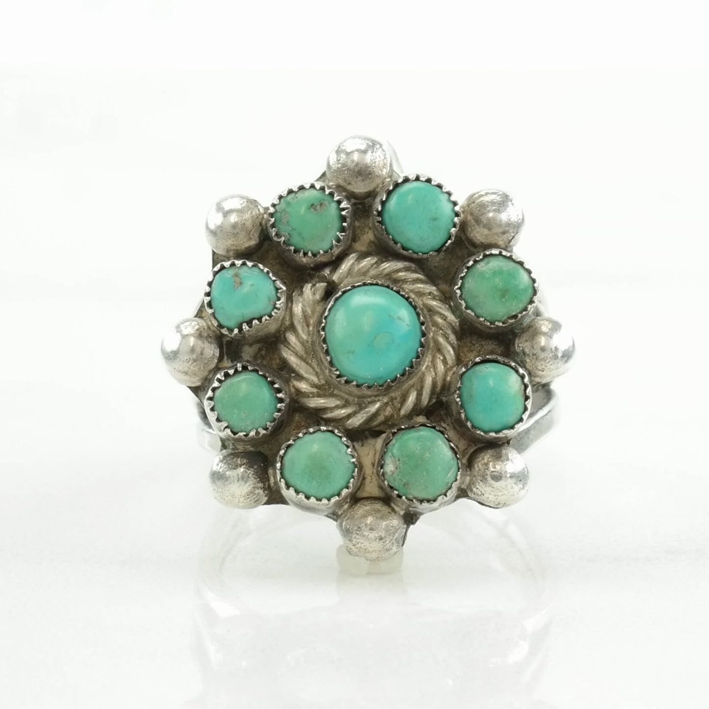 Native American Silver Ring Turquoise Cluster Sterling Size 6 1/2