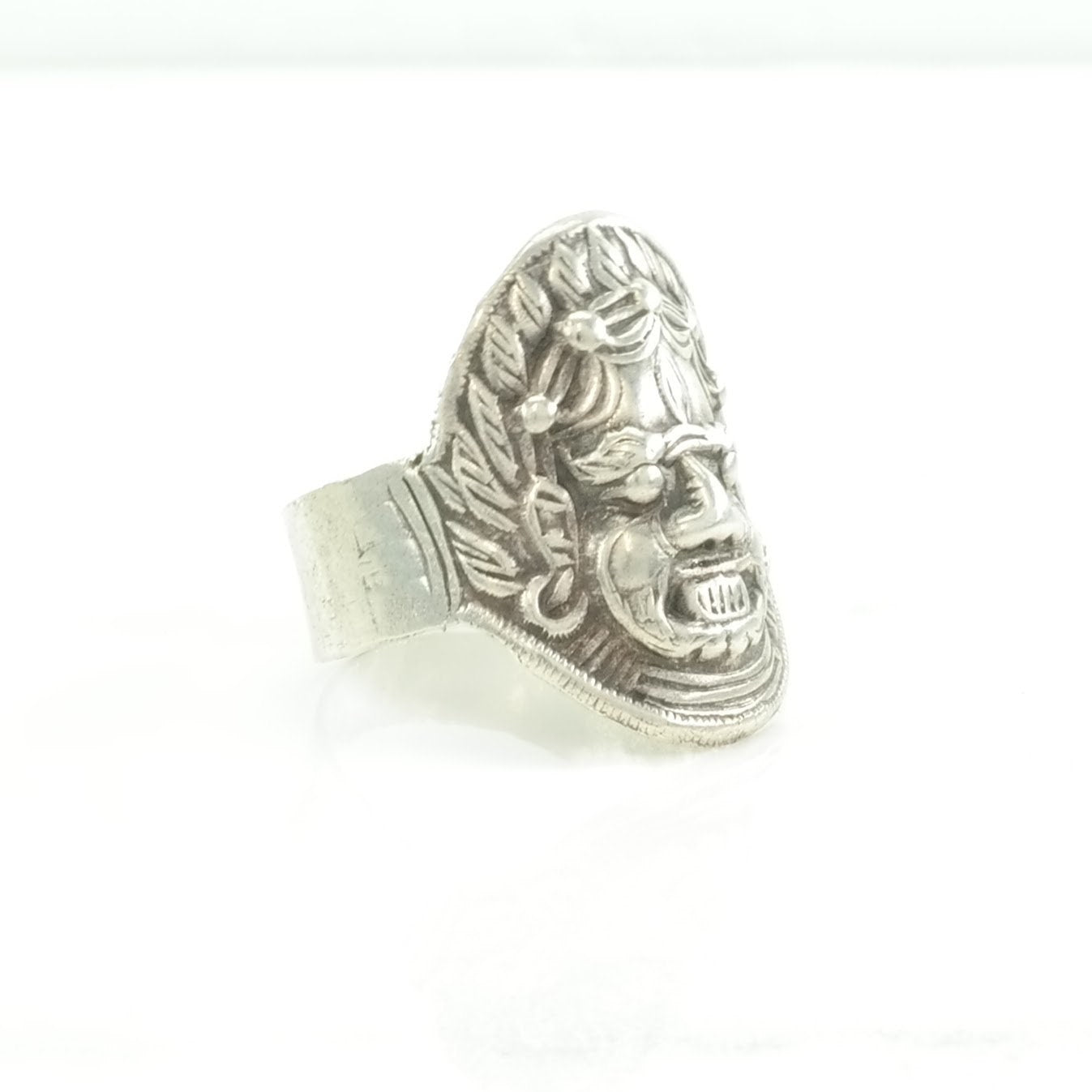 Sterling Silver Ring Aztec Mask Size 11 1/2