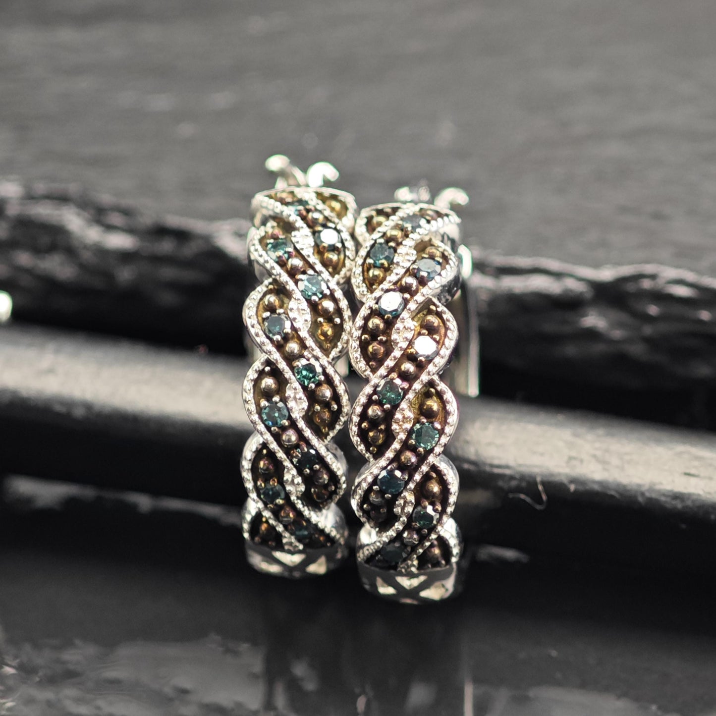 Choice of Blue Treated Diamond Latch Back/Hoop Earrings Sterling Silver ER3167