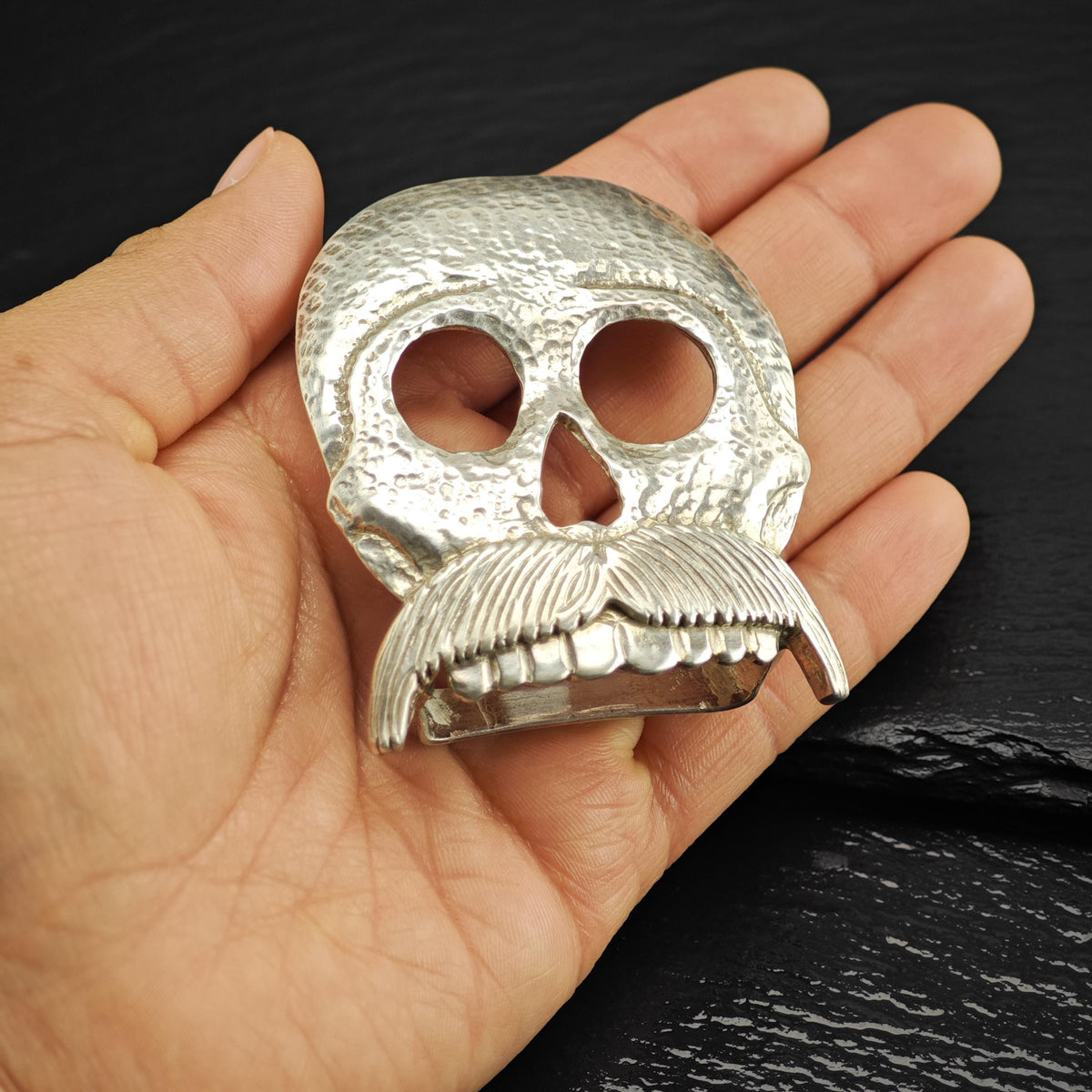 Vintage Skull, Mustache 1 1/4" Belt Buckle Sterling Silver MISC0407