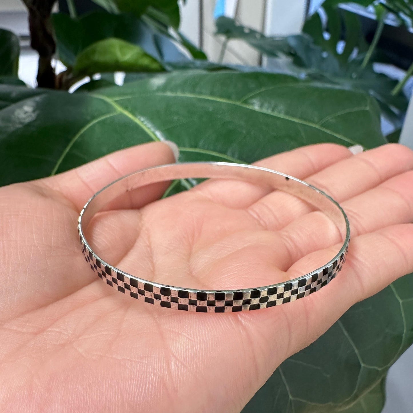 Poland 5mm Black Enamel, Sterling Silver Bangle Bracelet