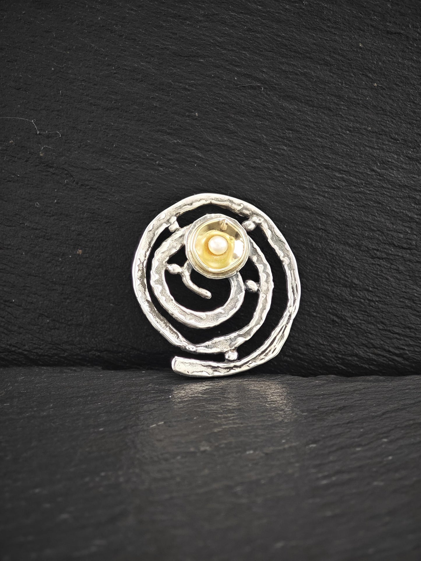Yigal Avinoam, Pearl 14K Gold Accent Abstract Pendant Sterling Silver P2736