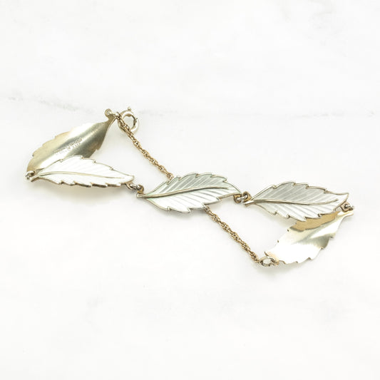 Norway Sterling Silver Link Bracelet Enamel Leaf