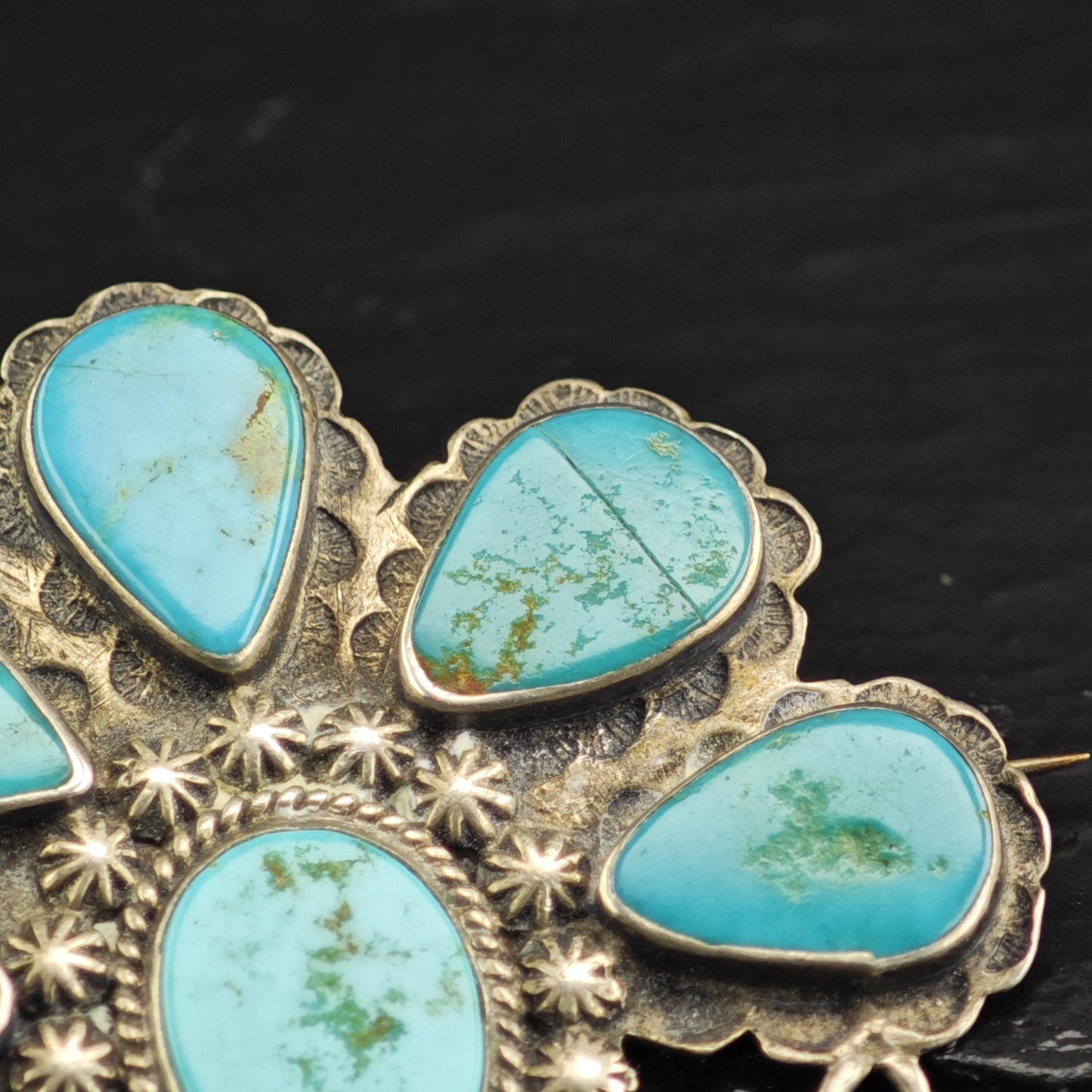 Historic, Native American Turquoise Sterling Silver Brooch