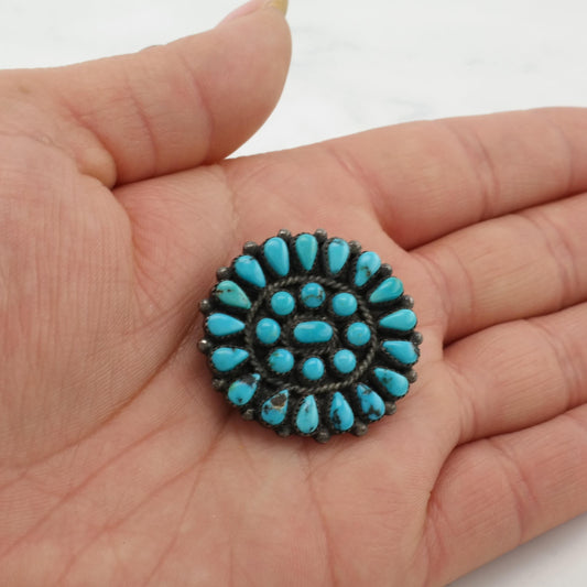 Vintage Native American Cluster Turquoise Brooch Sterling Silver