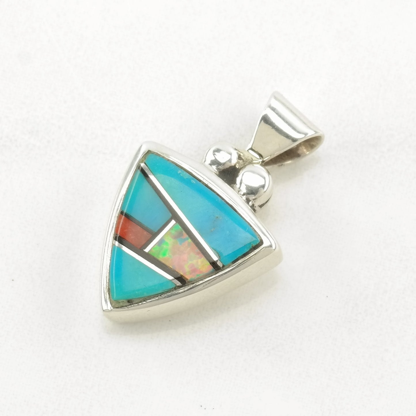 Vintage Southwest Turquoise, Multi Gemstone Inlay Sterling Silver Pendant