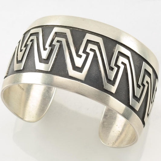 Native American Overlay Cuff Bracelet Sterling Silver Oxidized