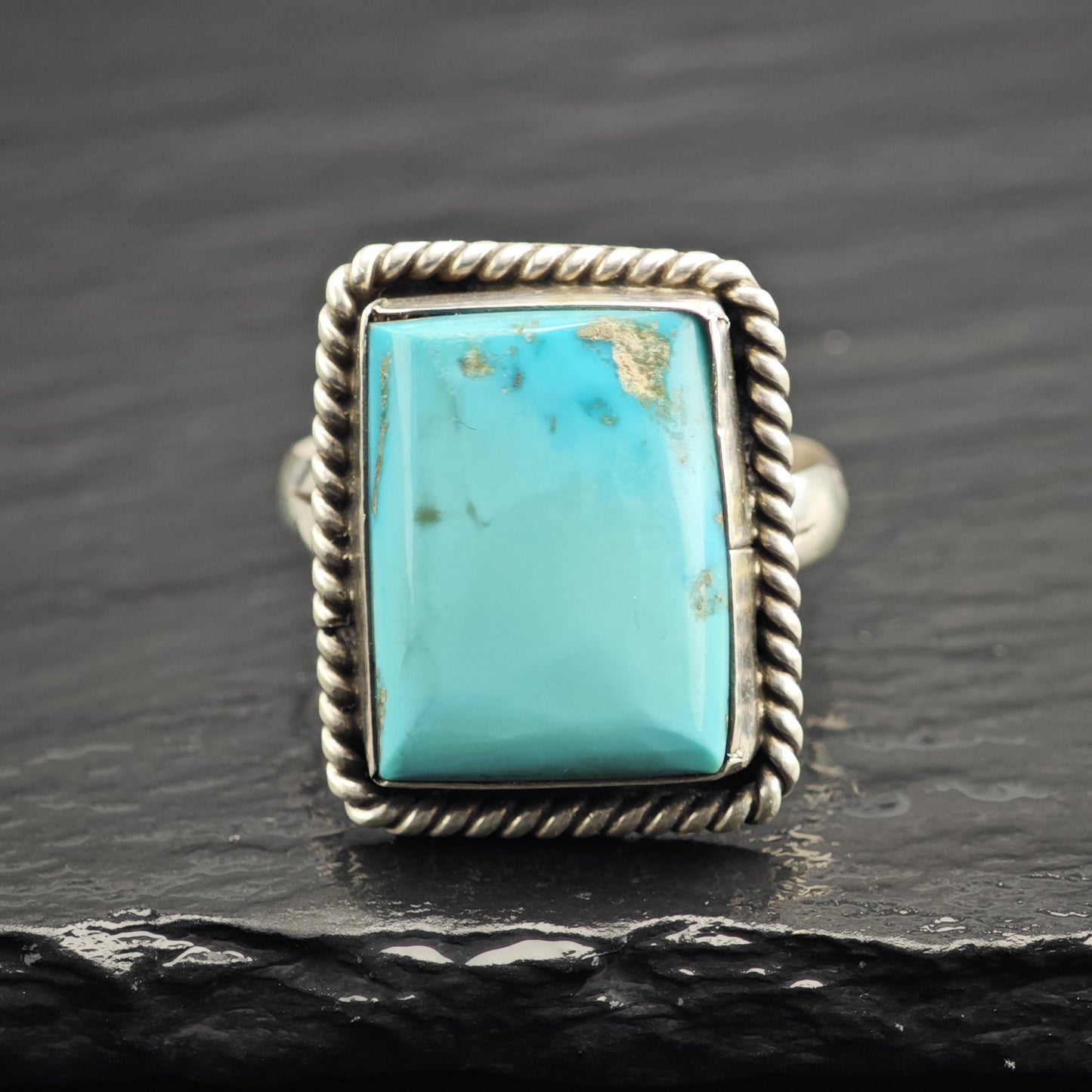 Native American Square Turquoise Ring Sterling Silver Sz 14 R6622