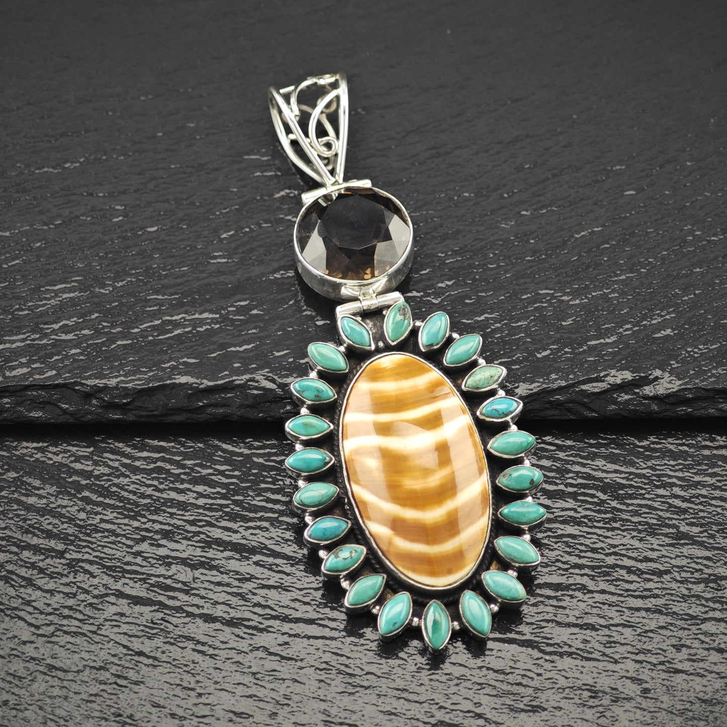 Lg Handmade Pendant Sterling Silver Turquoise P2824