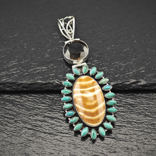 Lg Handmade Pendant Sterling Silver Turquoise P2824