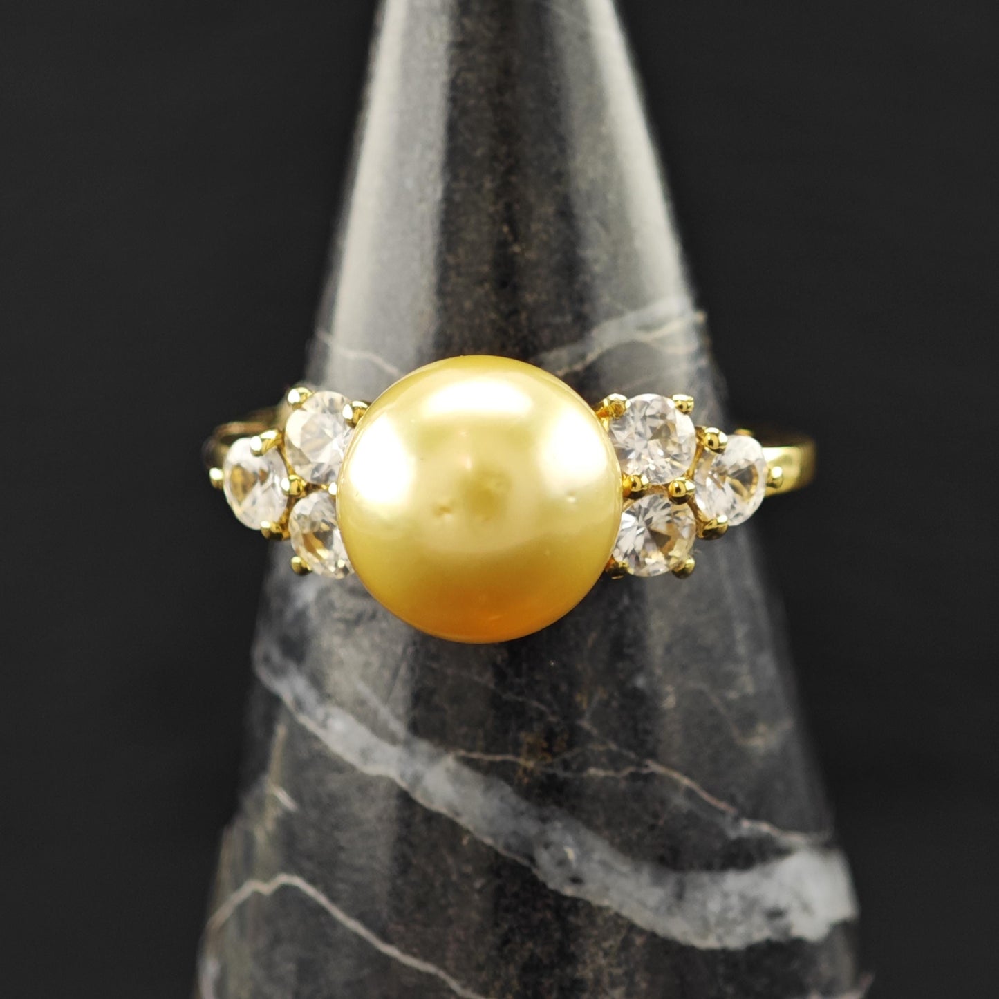 Golden Pearl 14K Gold Plated Ring Sterling Silver Sz 6 R6181