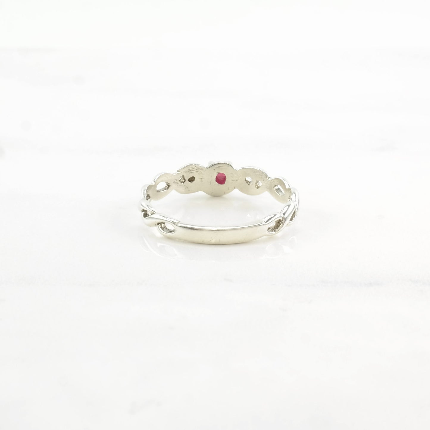 Vintage Sterling Silver Ring Ruby, CZ Twisted Size 8 1/2