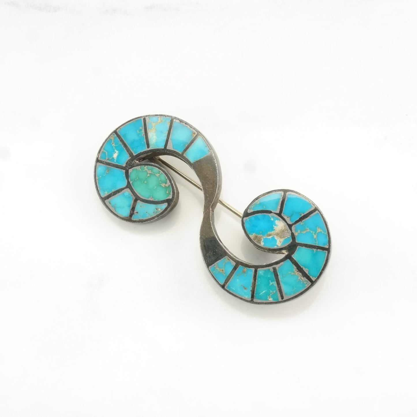 Historic, Early Zuni Inlay Sterling Silver Brooch Earrings Set , Hummingbird, Blue Turquoise