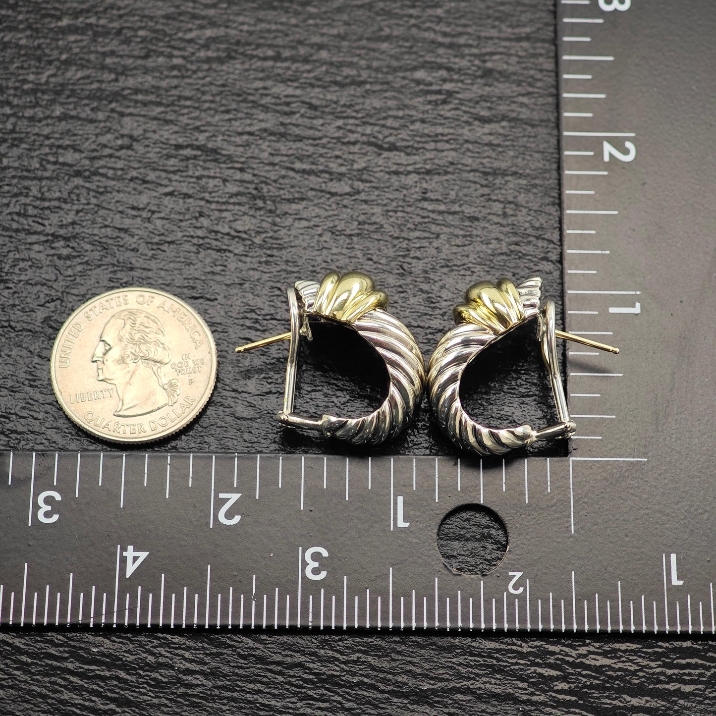 AS IS David Yurman Gold Shrimp 14K, Gold Post Omega Back Earrings Sterling Silver