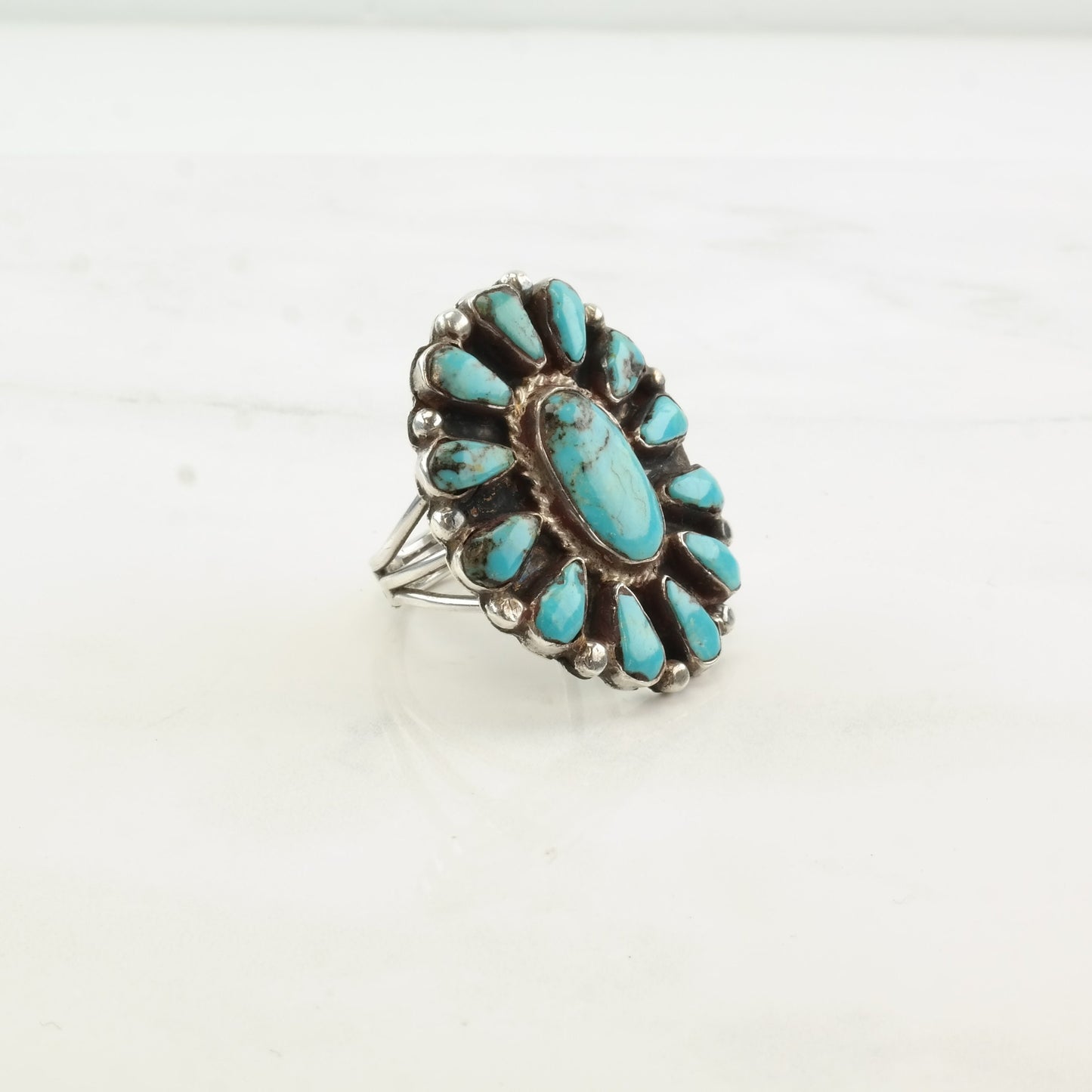 Native American Silver Ring Turquoise Cluster Sterling Size 9