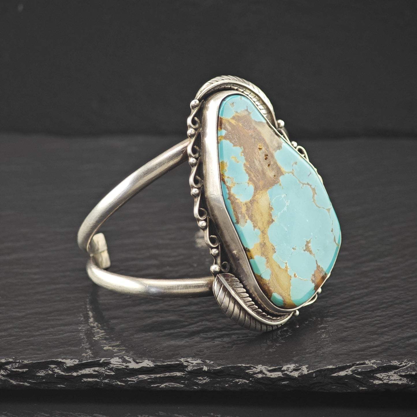 Large Native American Blue Turquoise Cuff Bracelet Sterling Silver