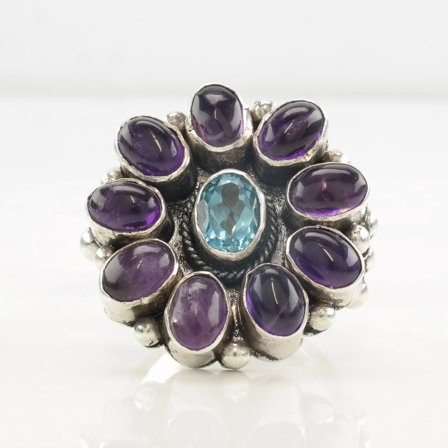 Sterling Silver Ring Amethyst, Topaz Floral Size 6 1/4