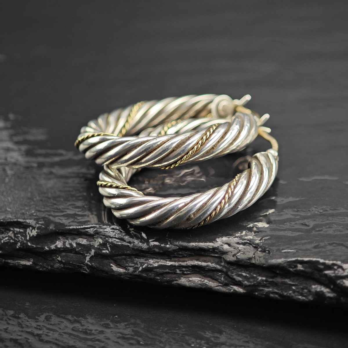 Vintage Hoop 14k Accents and Posts Sterling Silver Earrings ER3234