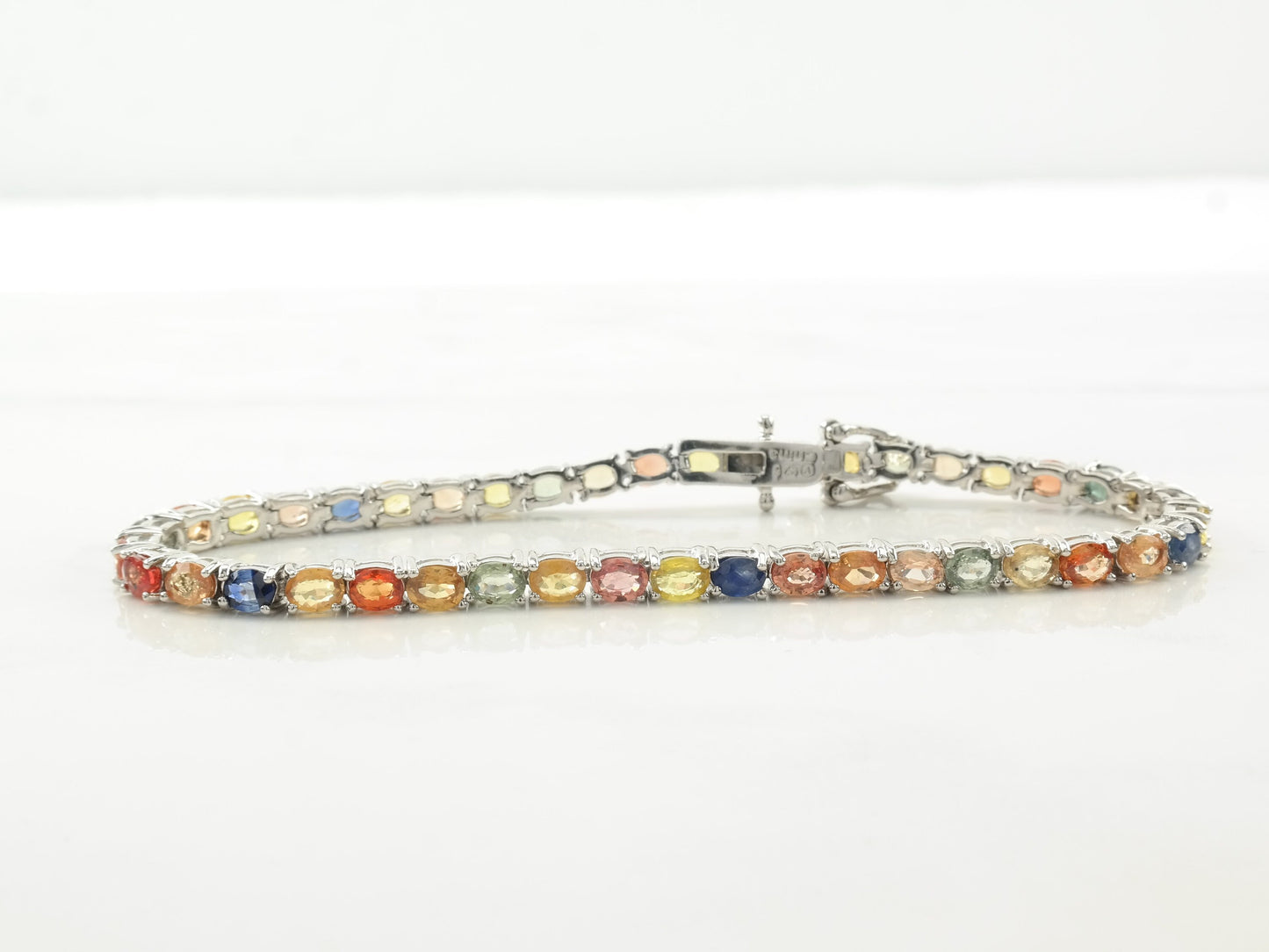 Sterling Silver Link Bracelet Colorful Sapphire