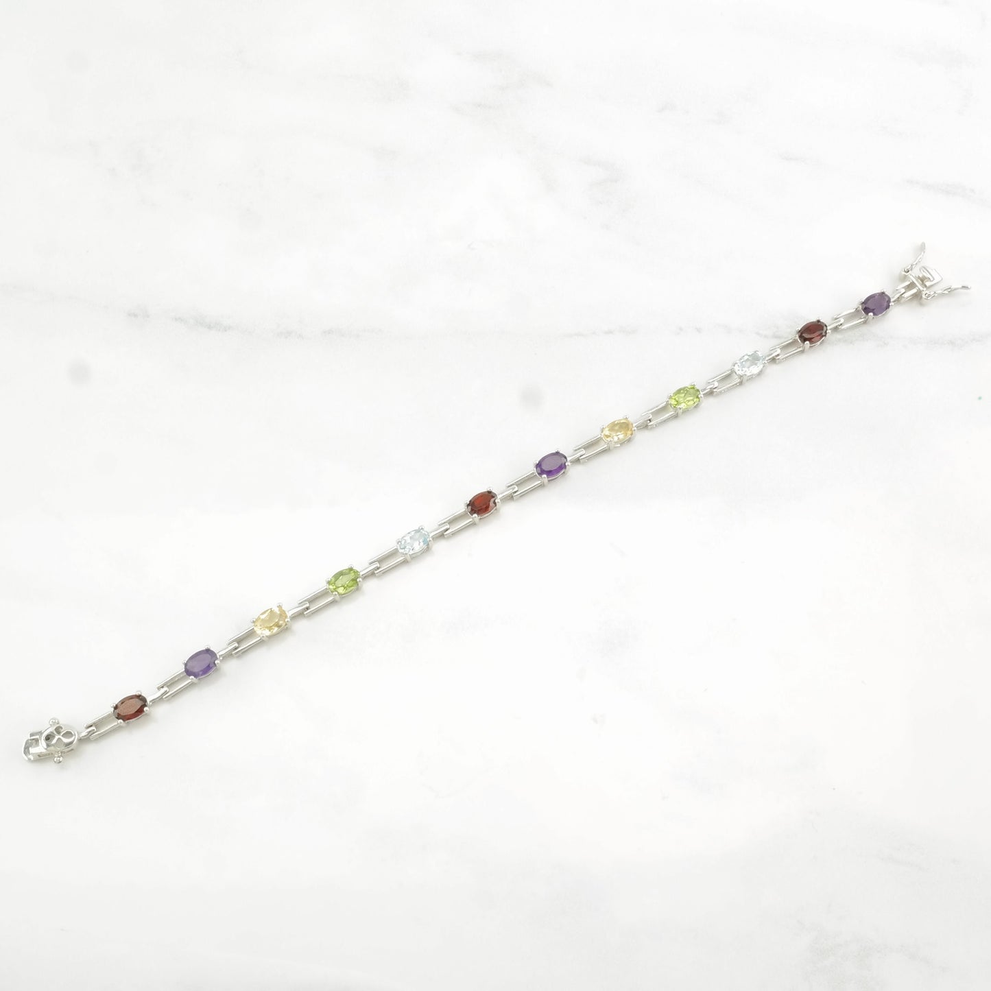 Vintage Sterling Silver Line Bracelet Amethyst, Peridot, Citrine, Topaz