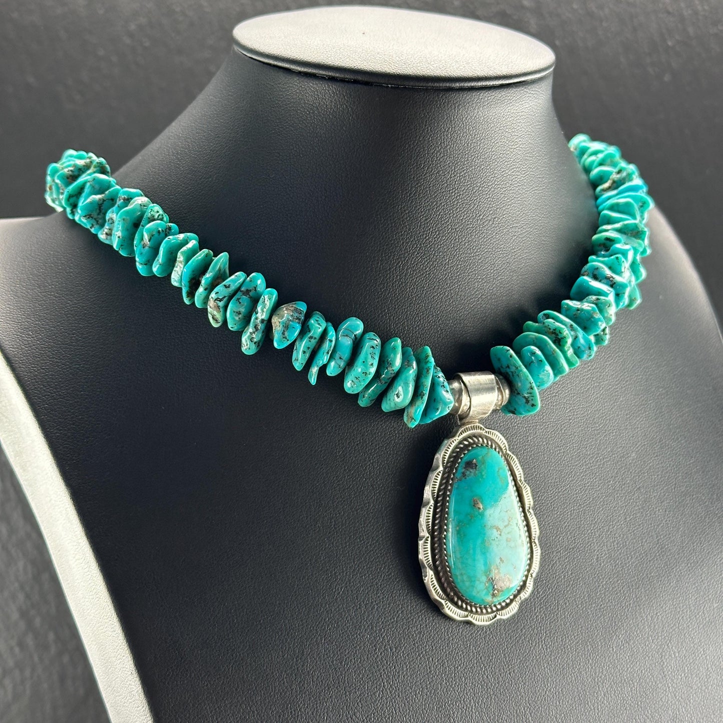 Native Turquoise Heishi Necklace with Sterling Silver Accents N2573