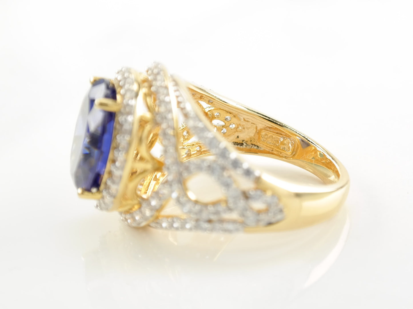 Sterling Silver Ring Blue CZ Gold Plated Size 7