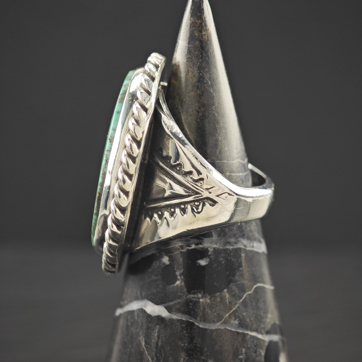 Southwest Spiderweb Turquoise Ring Sterling Silver Size 7 1/2