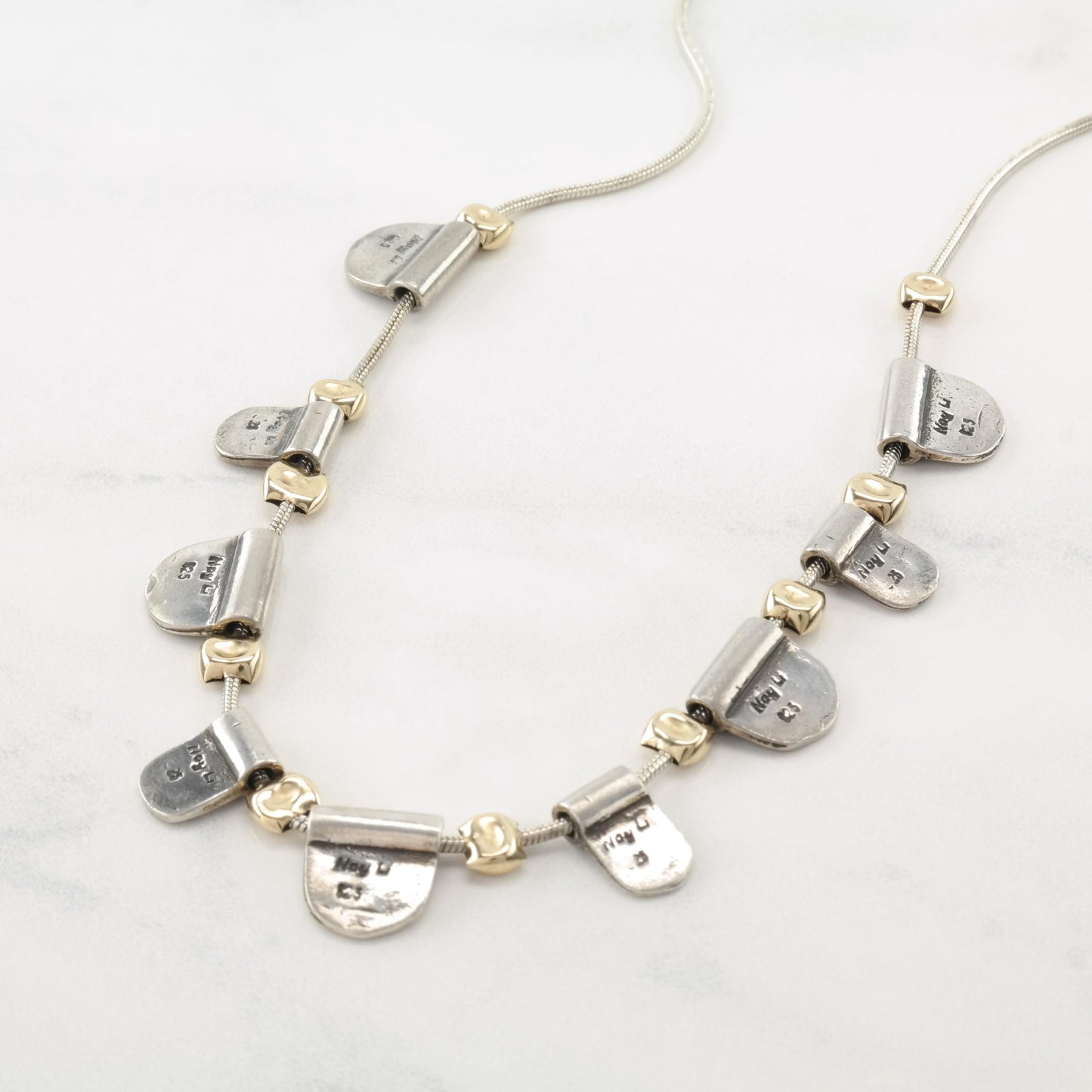 Noy Li Gold Tone Modernist, Sterling Silver Stamped Necklace N2382