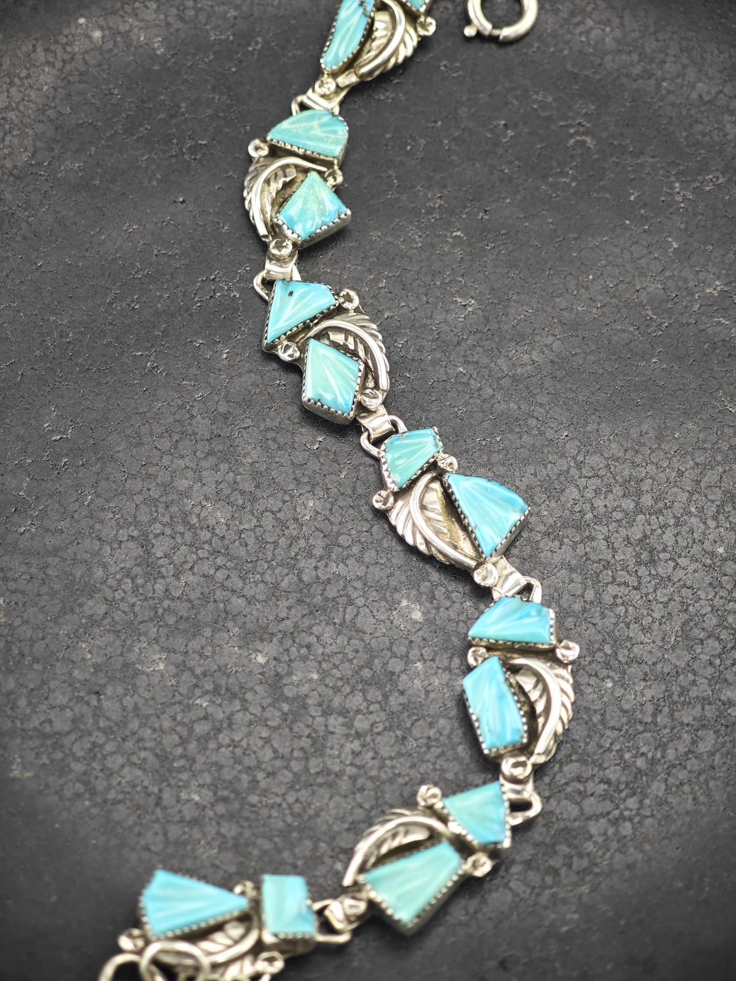 Zuni, Native American Carved Turquoise Bracelet Sterling Silver