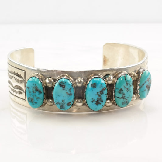 Native American Sterling Silver Turquoise Cluster Nuggets Cuff Bracelet