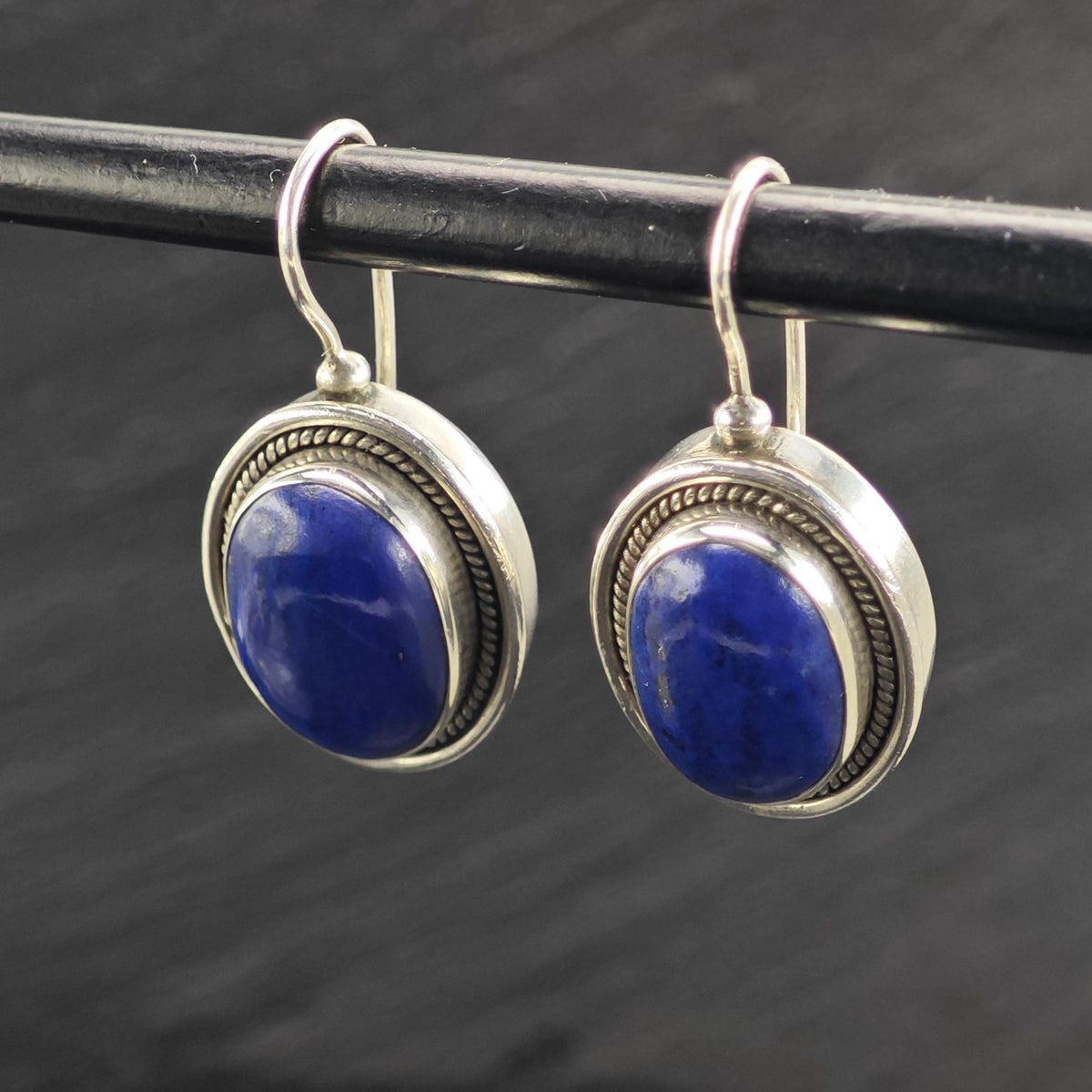 Vintage Lapis Oval Sterling Silver Dangle Earrings ER3215