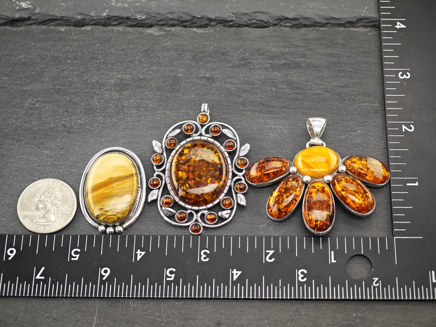 Choice of Vintage Orange Gemstone Pendants Sterling Silver