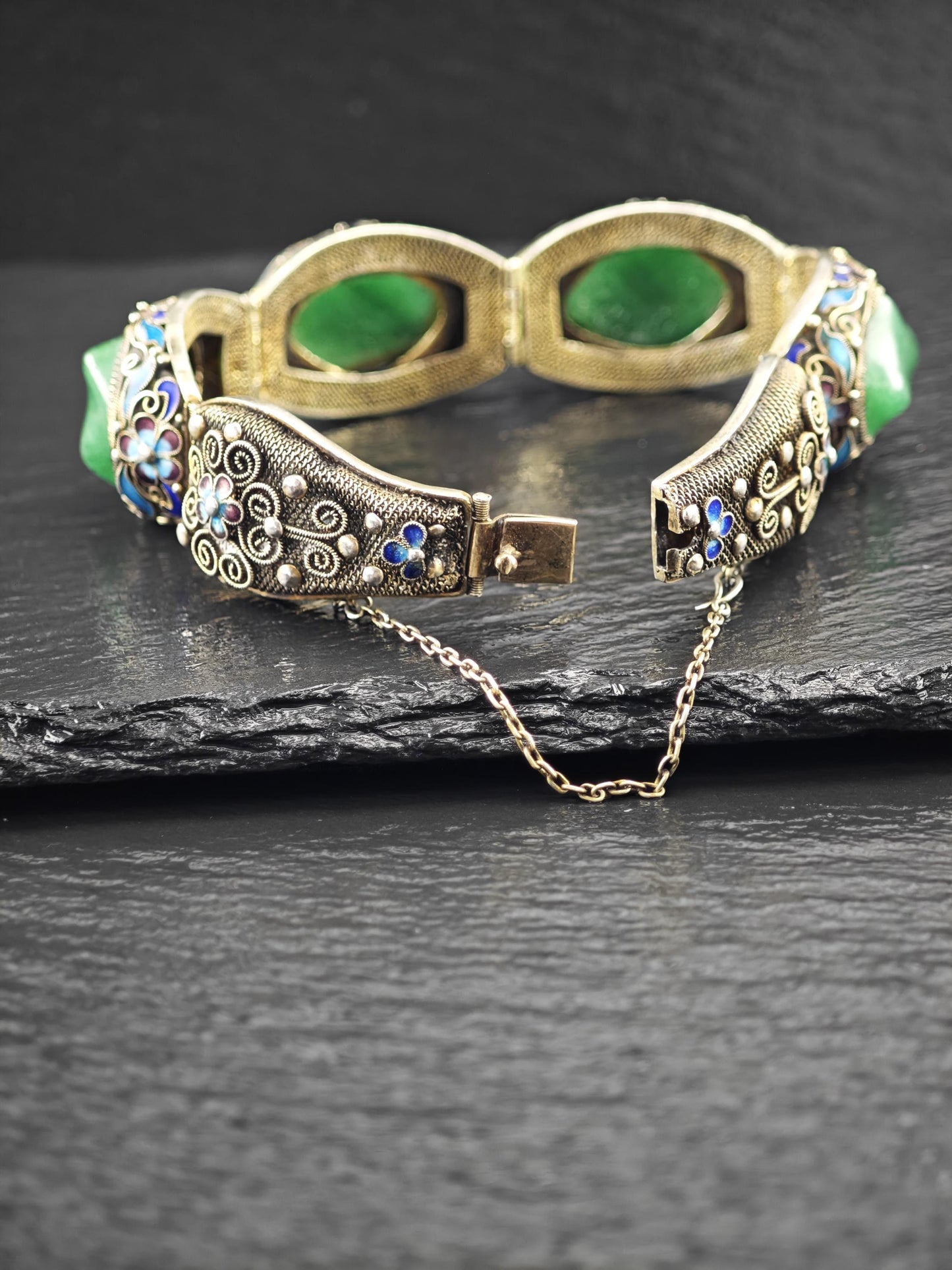 Chinese Export Gold Gilded, Enamel Bracelet Sterling Silver