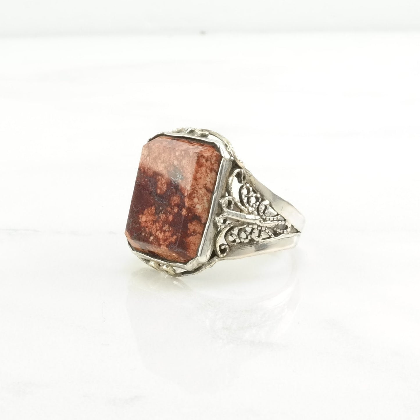 Art Deco Ring Filigree Brown Gemstone Sterling Silver Size 9 1/4