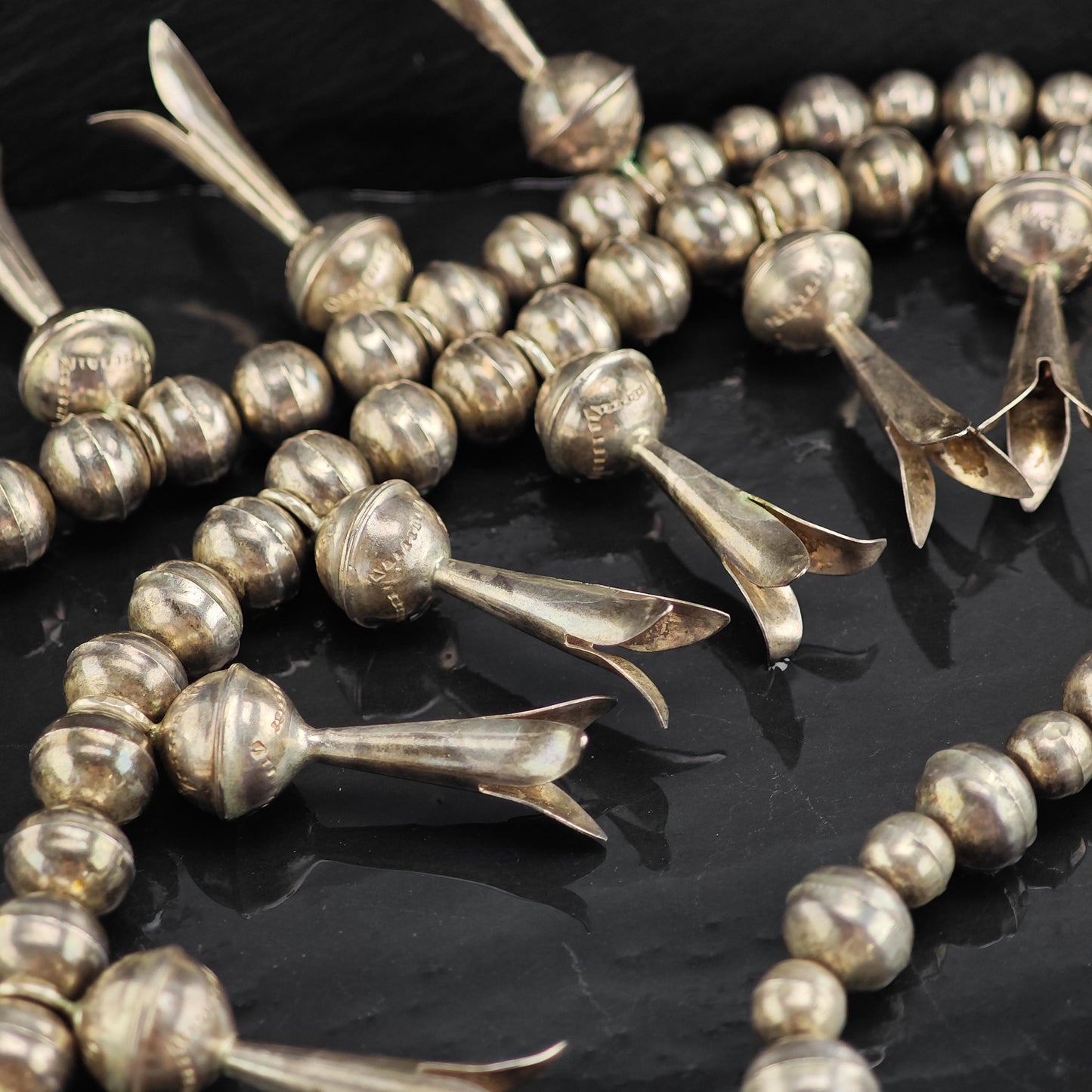 Vintage Native American Hand Made Turquoise Sterling Silver Squash Blossom Necklace N2727