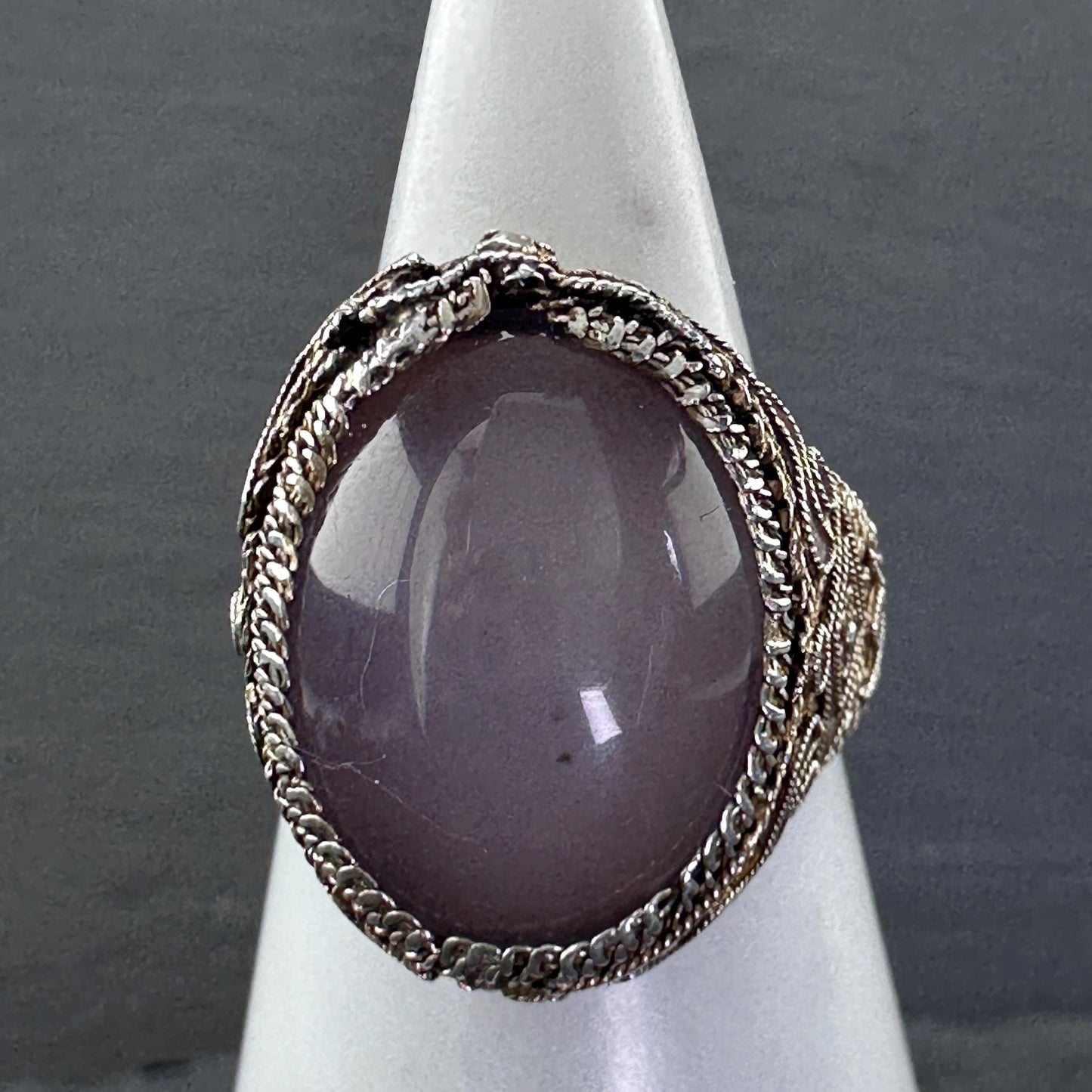 Chinese Export Silver Ring Amethyst Large,Filigree Sterling Pink, Copper Tone Sz8 R5632