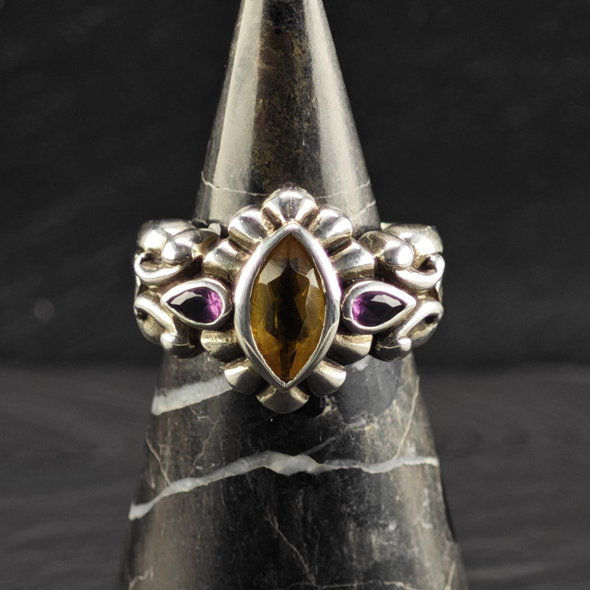 Citrine Garnet Sterling Silver Ring Sz 9 R6875