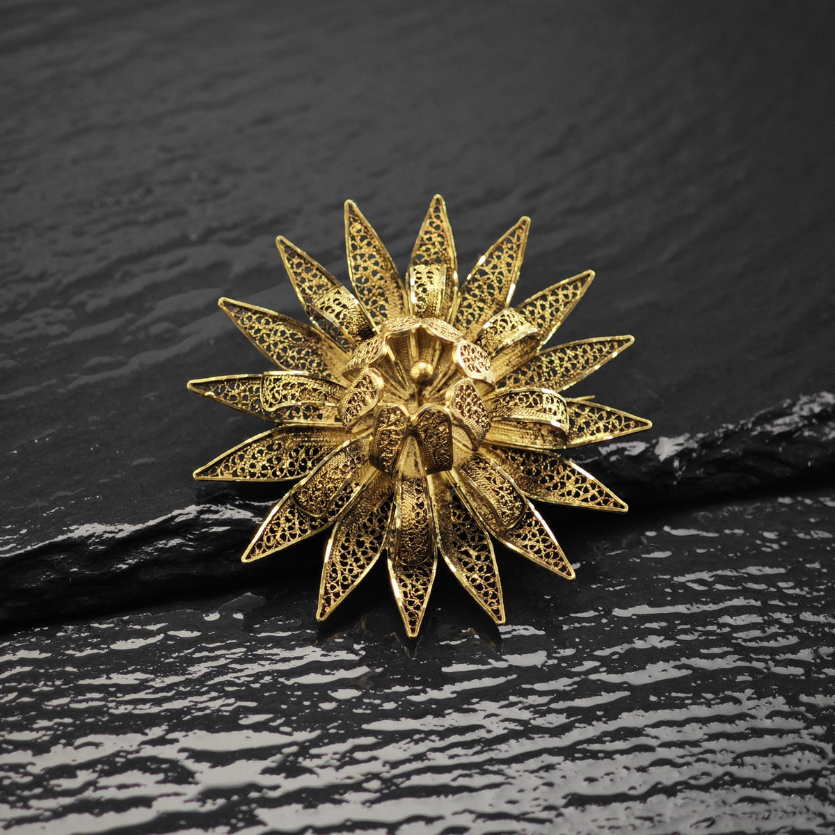 Floral Vermeil Gold Filigree Sterling Silver Brooch B2282