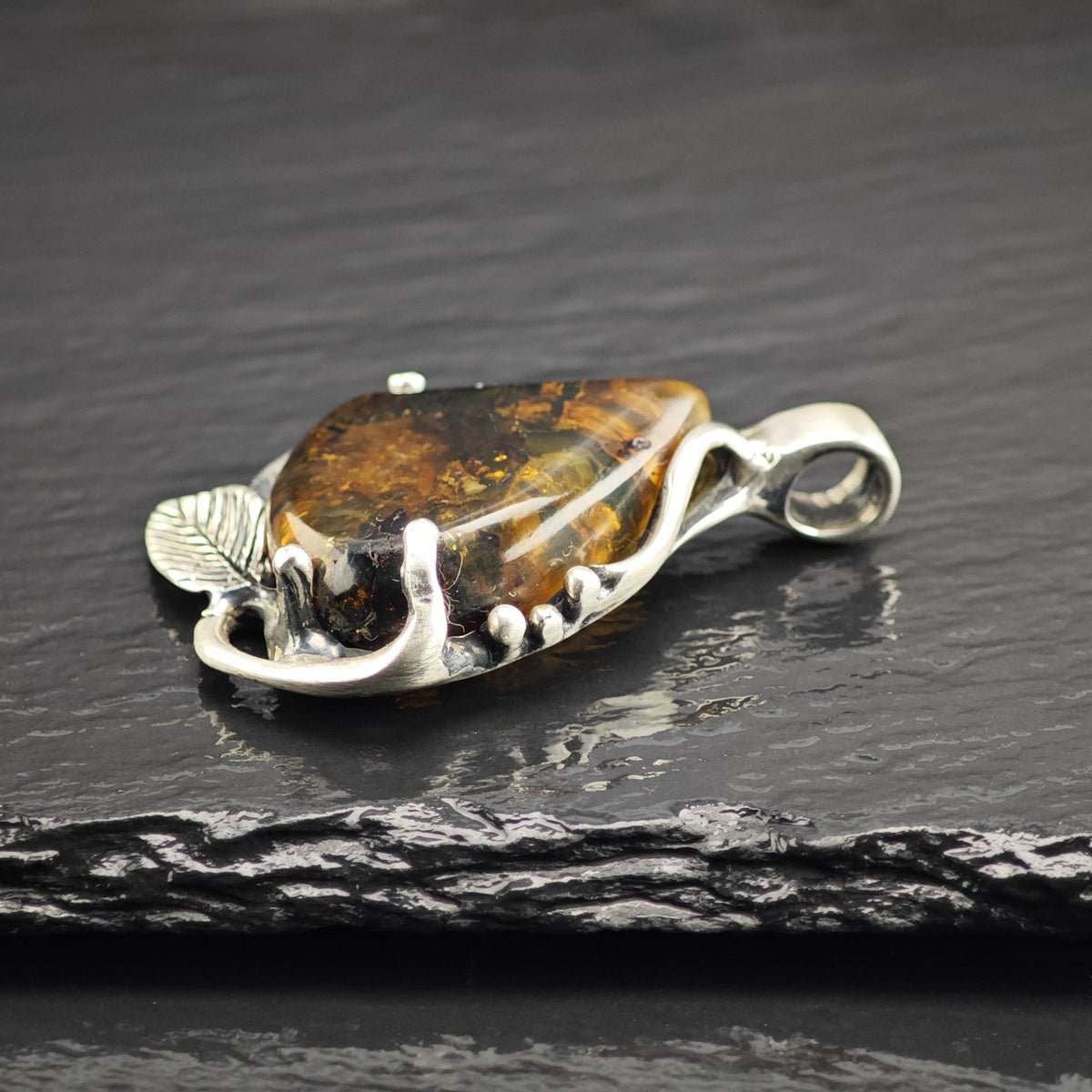 Amber Leaf Sterling Silver Pendant P3129
