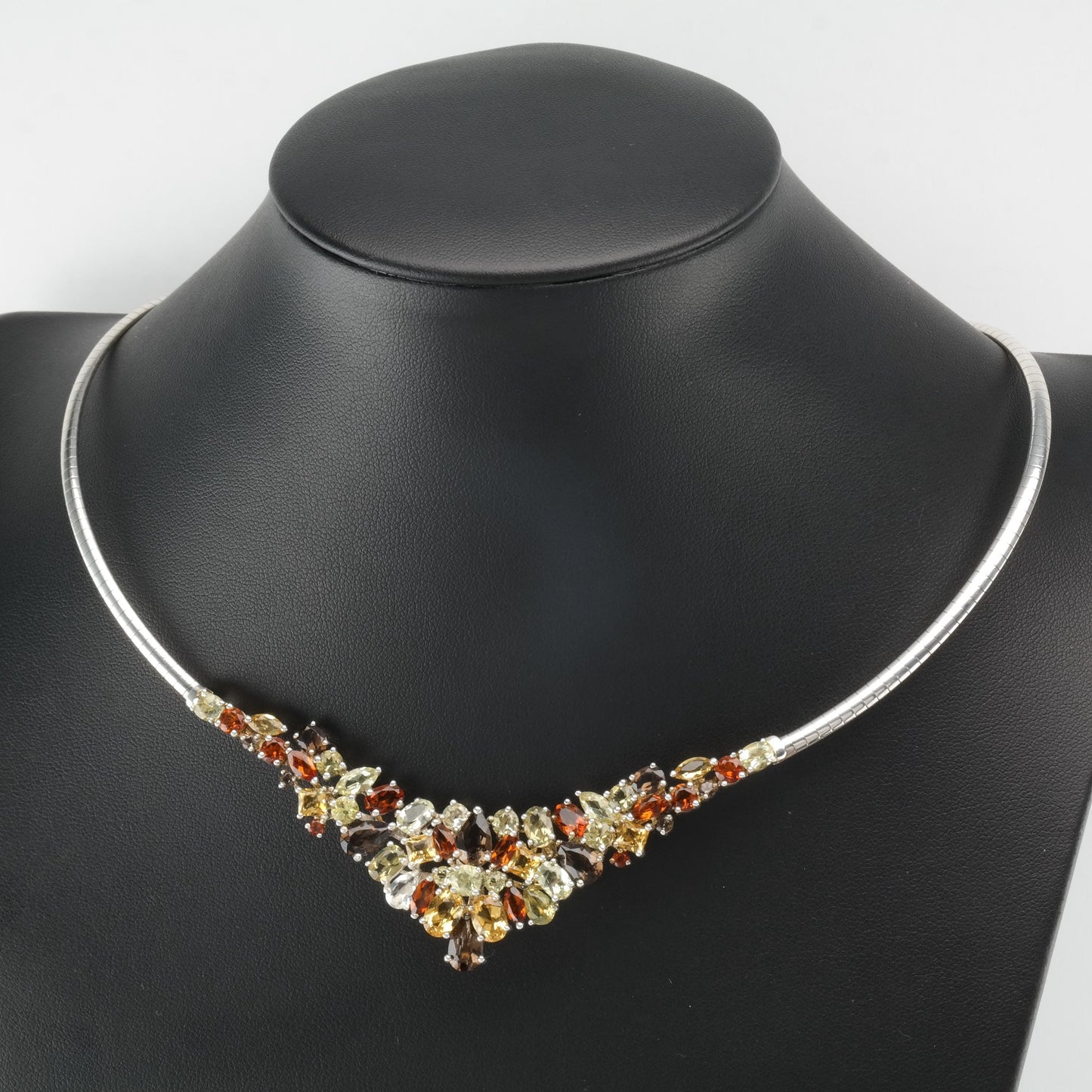 Vintage Michelle Albala Citrine, Quartz Gemstones Sterling Silver Cluster Collar Necklace