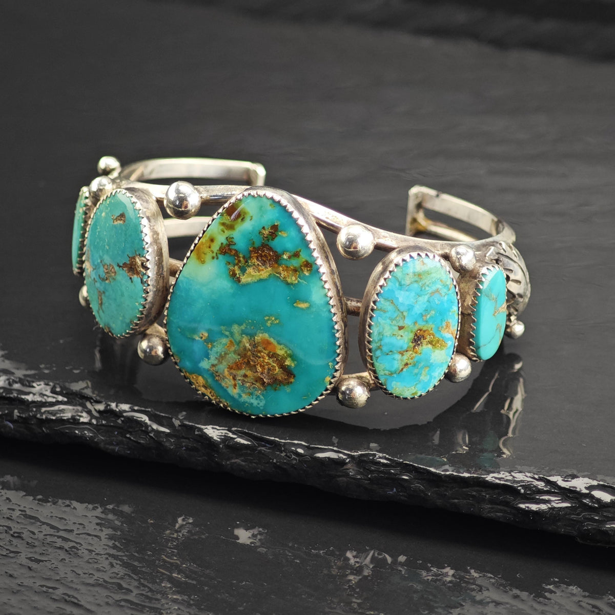 Vintage Native American Teardrop Royston Turquoise Sterling Silver Cuff Sz 6 1/2" BR3135